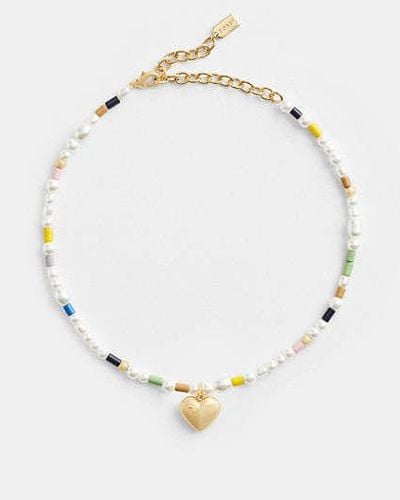 COACH Heart Beaded Pearl Choker Necklace - Black