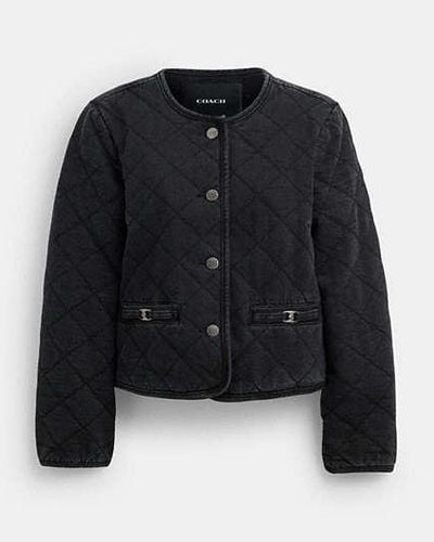 COACH Heritage C Quilted Denim Jacket - Black, Size Medium | 65% Polyester, 35% Cotton Lining