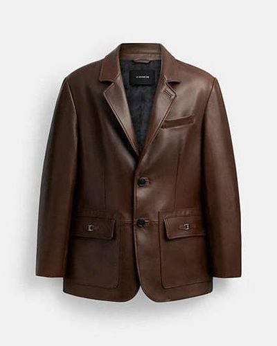 COACH Heritage C Leather Blazer - Brown