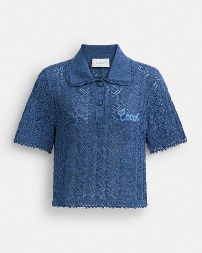 COACH Polo court en tricot - Bleu