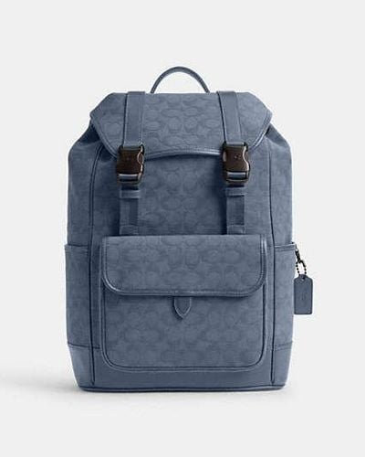 COACH League Flap Backpack Jacquard - Blue | Leather