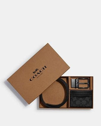 COACH Boxed Card Case And Belt Gift Set Canvas - Black