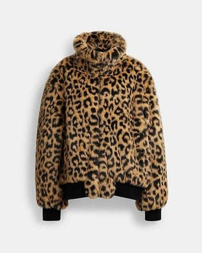 COACH Printed Faux Fur Jacket - Brown