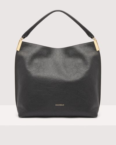 Coccinelle Grained Leather Hobo Bag Estelle - Black