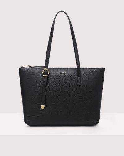 Coccinelle Grained Leather Tote Bag Gleen Medium - Black