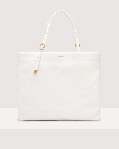 Coccinelle Grained Leather Tote Bag Gleen Large - White
