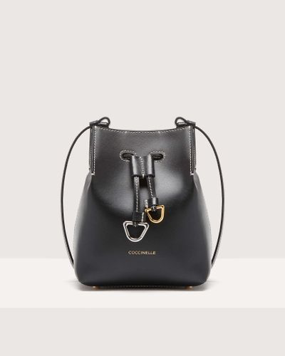 Coccinelle Cowhide Leather Bucket Bag Roundabout Cowhide Small - Black