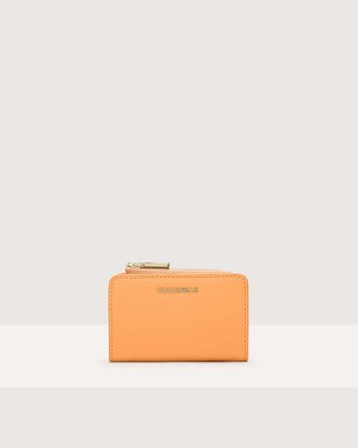 Coccinelle Grainy Leather Card Holder Metallic Soft - Orange
