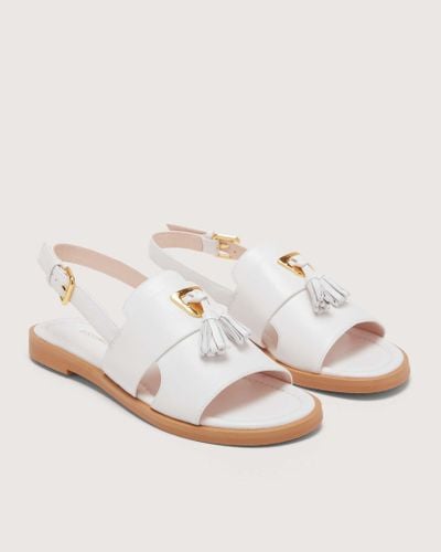 Coccinelle Smooth Leather Low-Heeled Sandals Beat Selleria - White