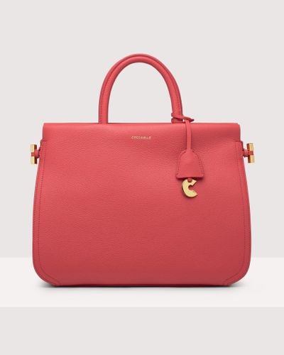 Coccinelle Grained Leather Handbag Medium - Red