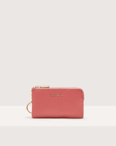 Coccinelle Grained Leather Coin Purse Metallic Soft - Pink