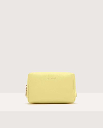 Coccinelle Grained Leather Make-Up Bag Trousse Maxi - Yellow