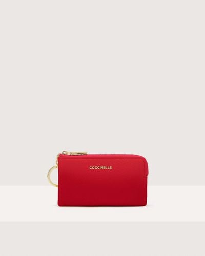 Coccinelle Grained Leather Coin Purse Metallic Soft - Red