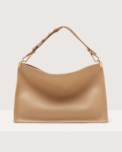 Coccinelle Two-Sided Leather Shoulder Bag Snip Medium - Natural