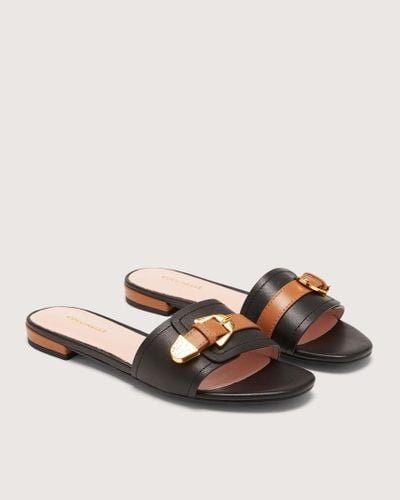 Coccinelle Smooth Leather Low-Heeled Sandals Magalù Bicolor - Brown