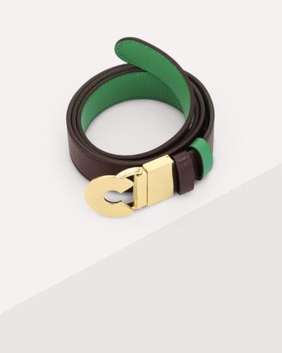 Coccinelle Grained Leather Belt Logo C Reversible - Green