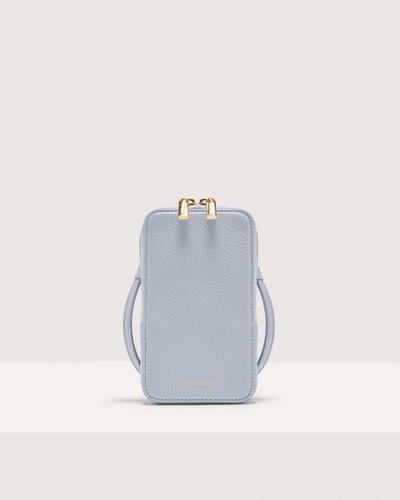 Coccinelle Grained Leather Phone Holder Flor - Blue