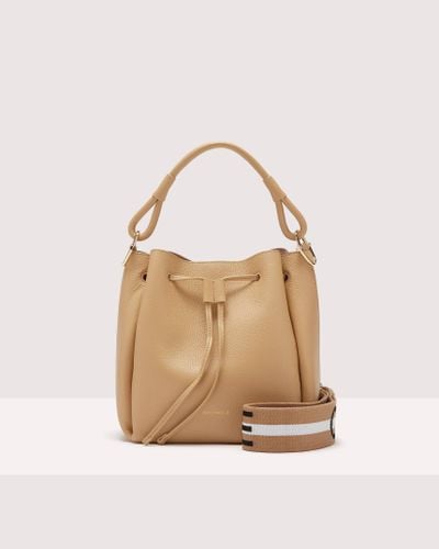 Coccinelle Grained Leather Bucket Bag Eclyps Small - Natural