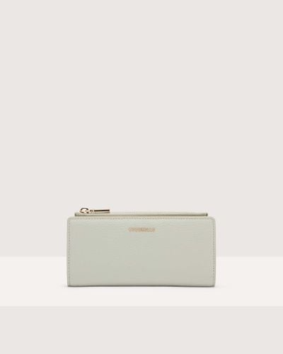 Coccinelle Large Grained Leather Wallet Metallic Soft - White