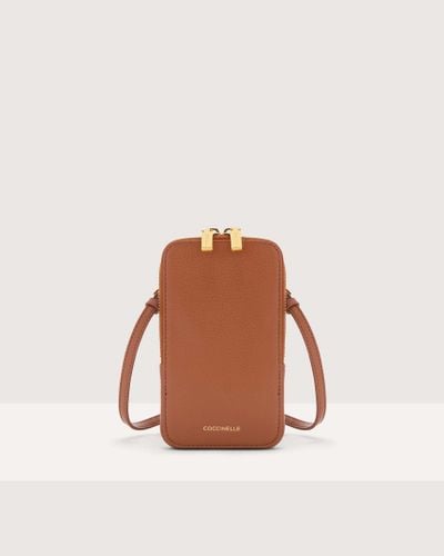 Coccinelle Grained Leather Phone Holder Flor - Brown