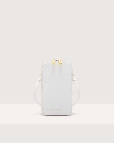 Coccinelle Grained Leather Phone Holder Flor - White