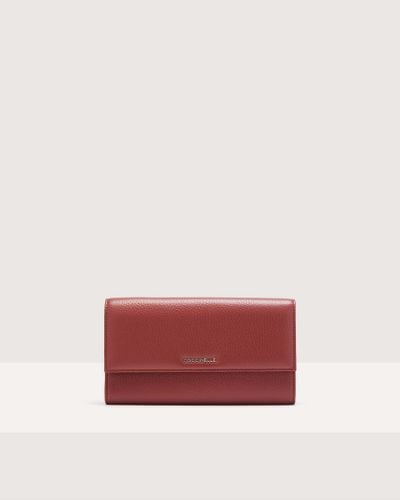 Coccinelle Grained Leather Wallet With Little Strap Metallic Soft - Red
