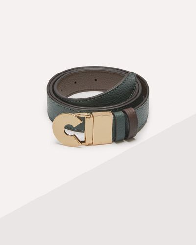 Coccinelle Grained Leather Belt Logo C Reversible - Black