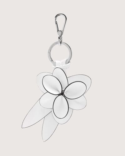 Coccinelle Cowhide Leather And Metal Key Ring Flowers Cowhide - White