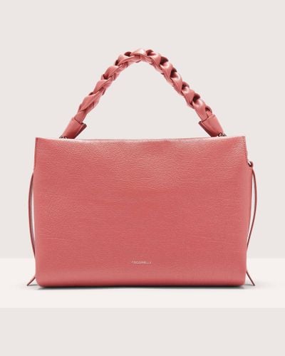 Coccinelle Shiny Goat-Embossed Leather Shoulder Bag Boheme Shiny Goat Medium - Pink