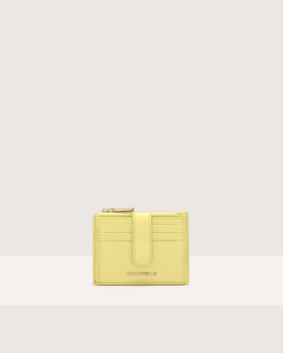 Coccinelle Grained Leather Card Holder Metallic Soft - Yellow