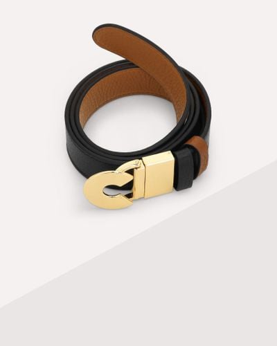 Coccinelle Cintura in Pelle con grana Logo C Reversible - Marrone