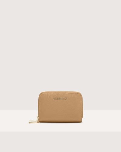 Coccinelle Small Grained Leather Wallet Metallic Soft - Natural