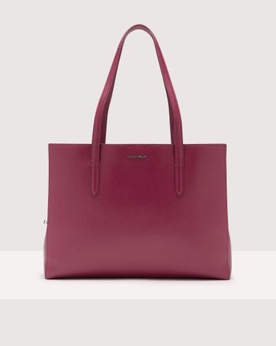 Coccinelle Saffiano Leather Tote Bag Swap Textured Large - Purple