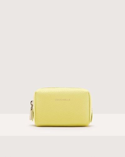 Coccinelle Grained Leather Make-Up Bag Trousse Medium - Yellow