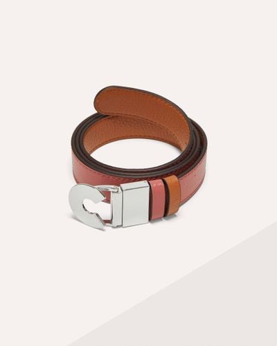 Coccinelle Shiny Goat-Embossed Leather Belt Logo C Reversible Shiny Goat - Brown