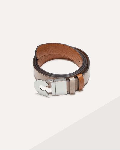 Coccinelle Shiny Goat-Embossed Leather Belt Logo C Reversible Shiny Goat - Brown