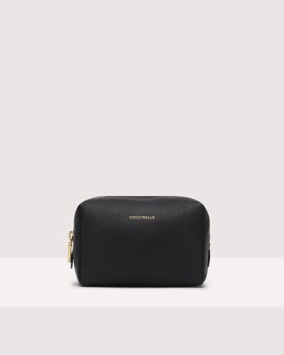Coccinelle Grained Leather Make-Up Bag Trousse Maxi - Black