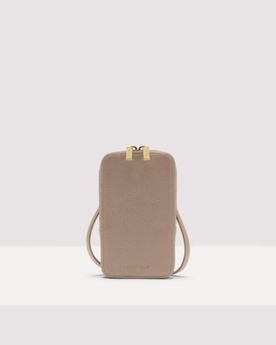 Coccinelle Grained Leather Phone Holder Flor - Natural