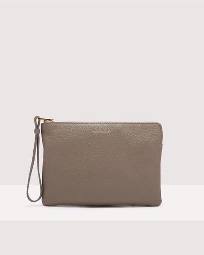 Coccinelle Grained Leather Pouch Alias Medium - Gray