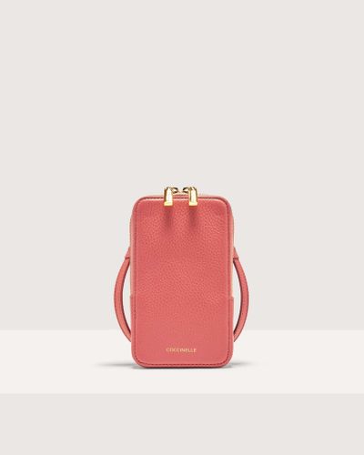 Coccinelle Grained Leather Phone Holder Flor - Pink