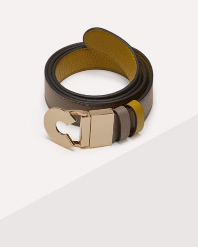 Coccinelle Cintura in Pelle con grana Logo C Reversible - Metallizzato