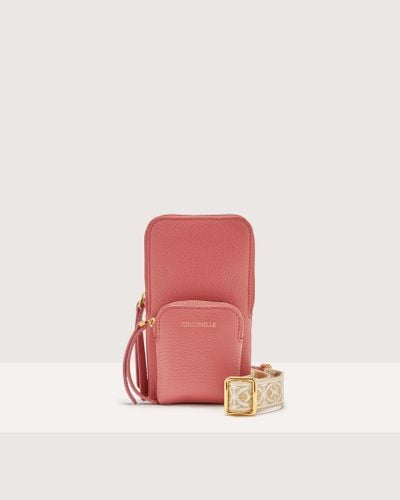 Coccinelle Grained Leather Phone Holder Pixie - Pink