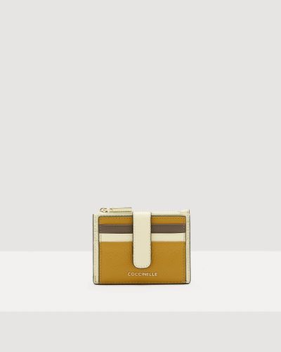 Coccinelle Grained Leather Card Holder Metallic Tricolor - Yellow