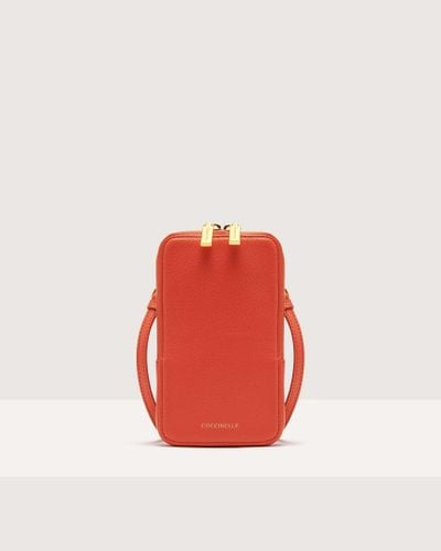 Coccinelle Grained Leather Phone Holder Flor - Red