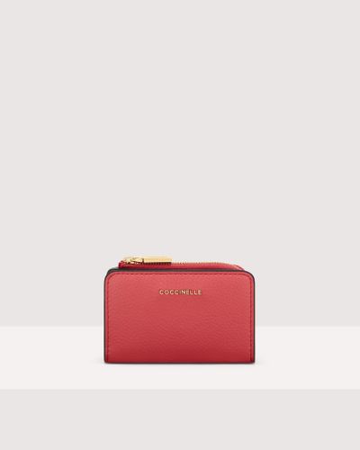 Coccinelle Grained Leather Card Holder Metallic Tricolor - Red