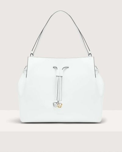 Coccinelle Borsa shopping in Pelle liscia effetto vacchetta Roundabout Cowhide Large - Bianco
