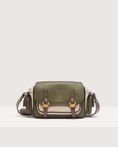 Coccinelle Grained Leather Crossbody Bag Campus Tricolor Small - Green