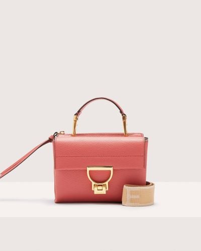 Coccinelle Grained Leather Handbag Arlettis Signature Small - Pink