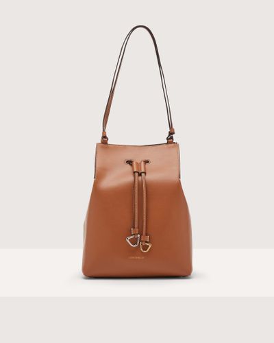 Coccinelle Cowhide Leather Bucket Bag Roundabout Cowhide Medium - Brown
