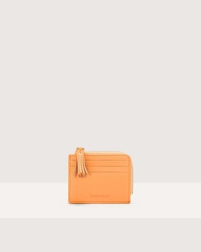 Coccinelle Grainy Leather Card Holder Tassel - Orange
